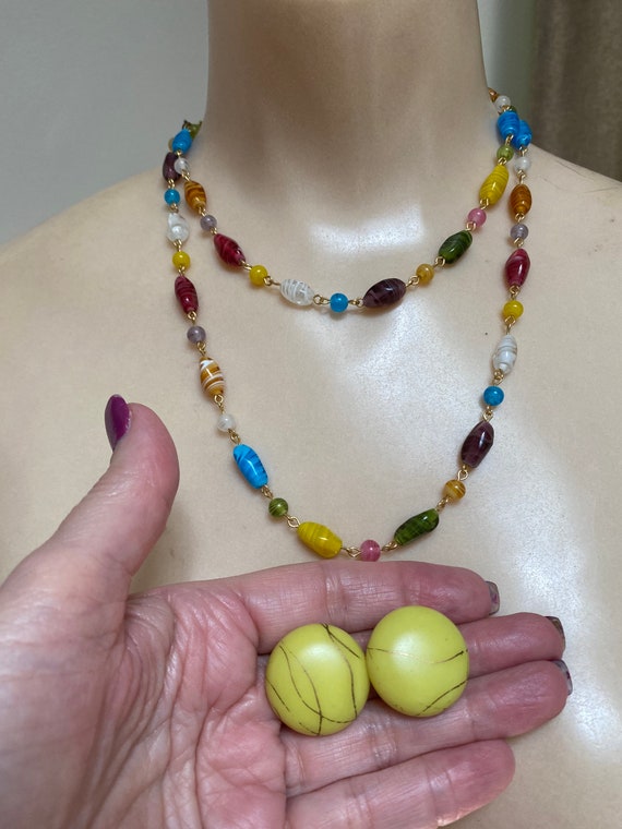 Vintage bright colors glass beads necklace, color… - image 4