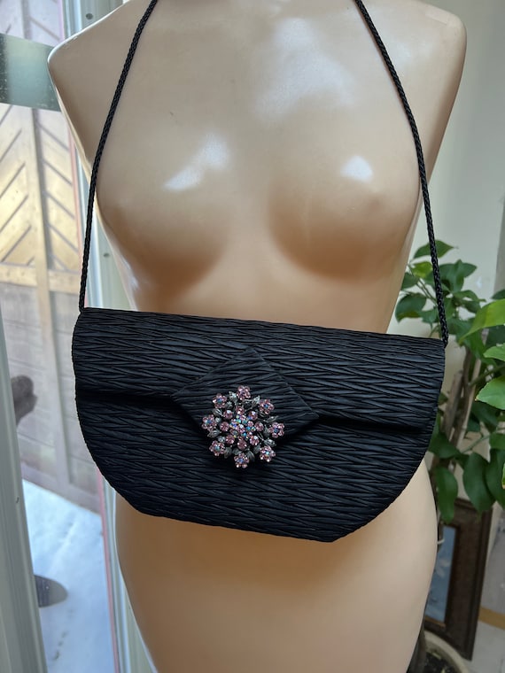 Vintage black pleated shaped satiny purse, La Reg… - image 2