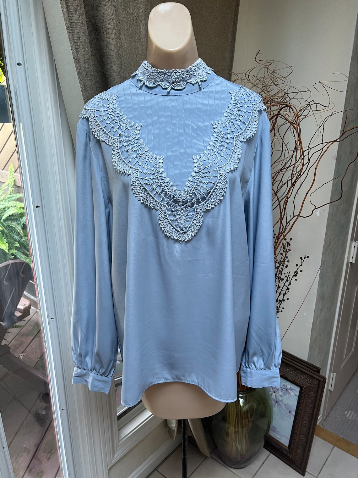 80s Stretchy Ice Blue Fitted Blouse main image 1