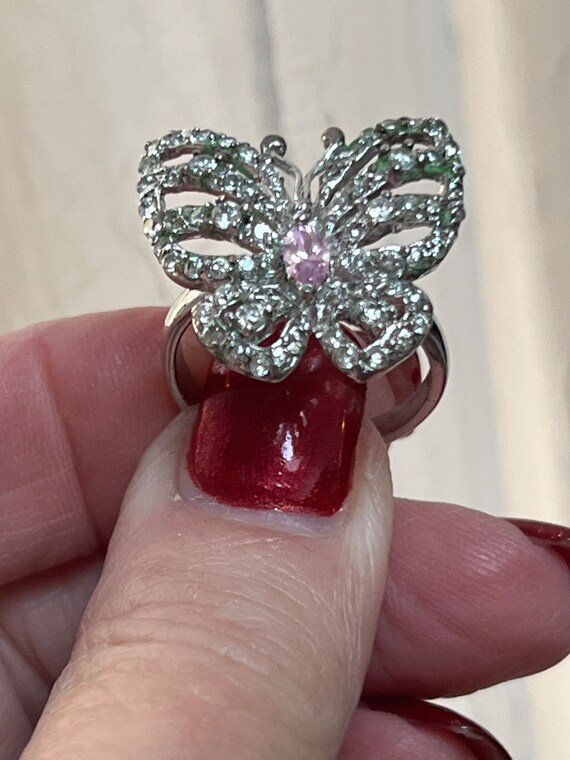 Vintage FAS sterling silver CZ butterfly ring 7, … - image 3