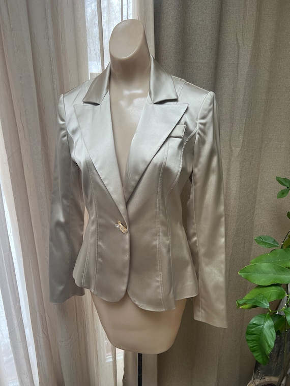 Vintage pearly sand fitted Cache' evening blazer 4