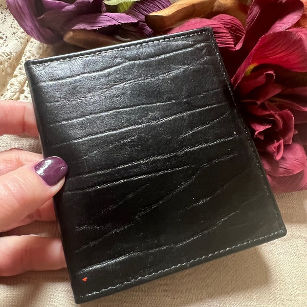 Vintage men's slim Prince Gardner leather wallet, men's black textured cowhide leather slim wallet, Prince Gardner men's wallet