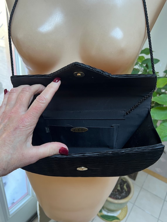 Vintage black pleated shaped satiny purse, La Reg… - image 10