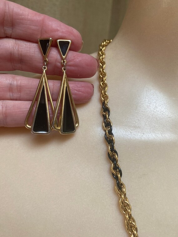 Vintage black gold Monet chain necklace, black go… - image 8