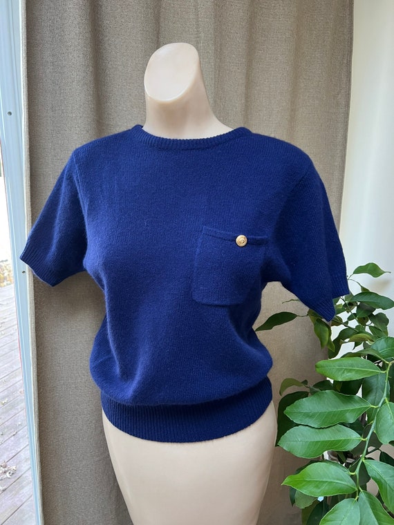Vintage navy blue lambswool angora sweater S, sho… - image 1