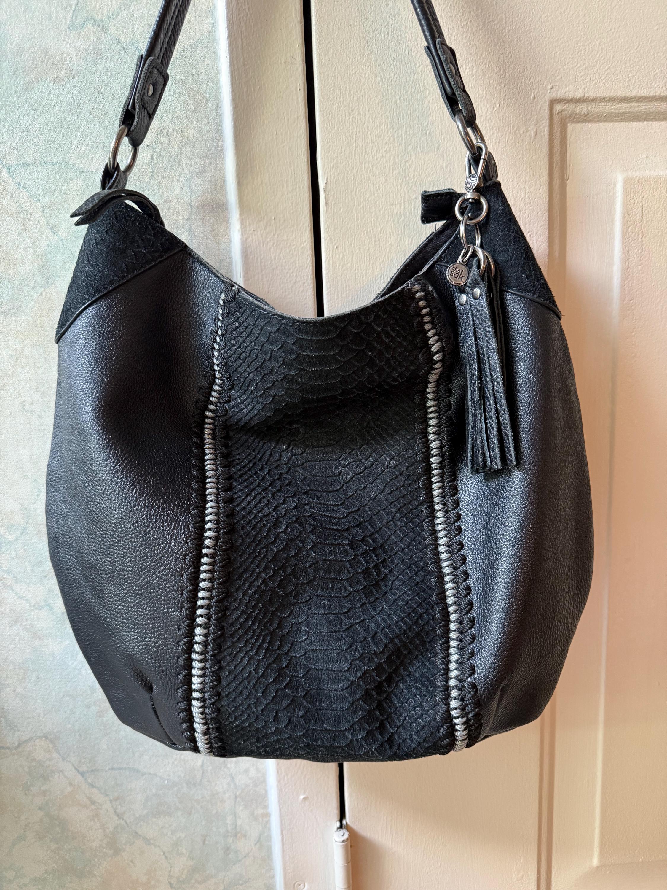 Vintage Black Pebbled Leather the Sak Shoulder Bag, Classic 