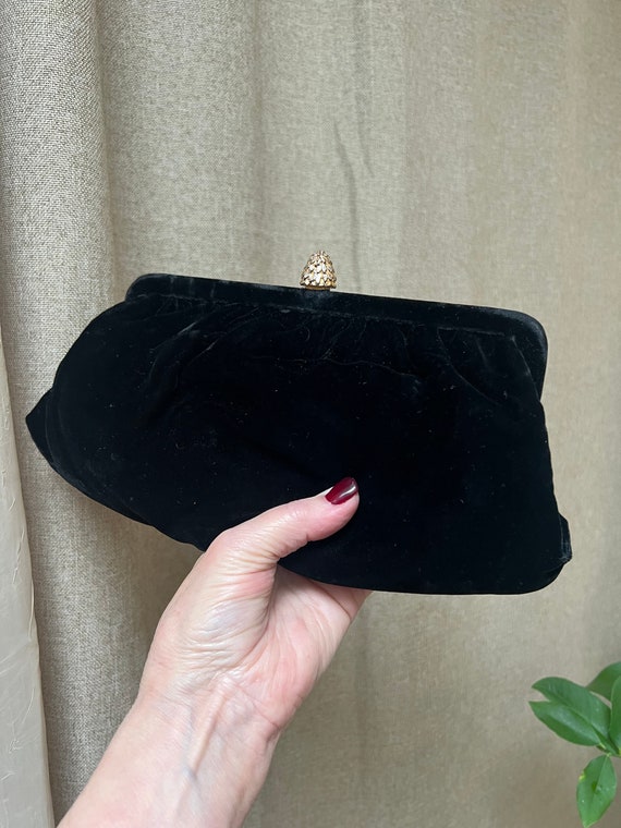 Vintage black velvet retro clutch purse, black ve… - image 6