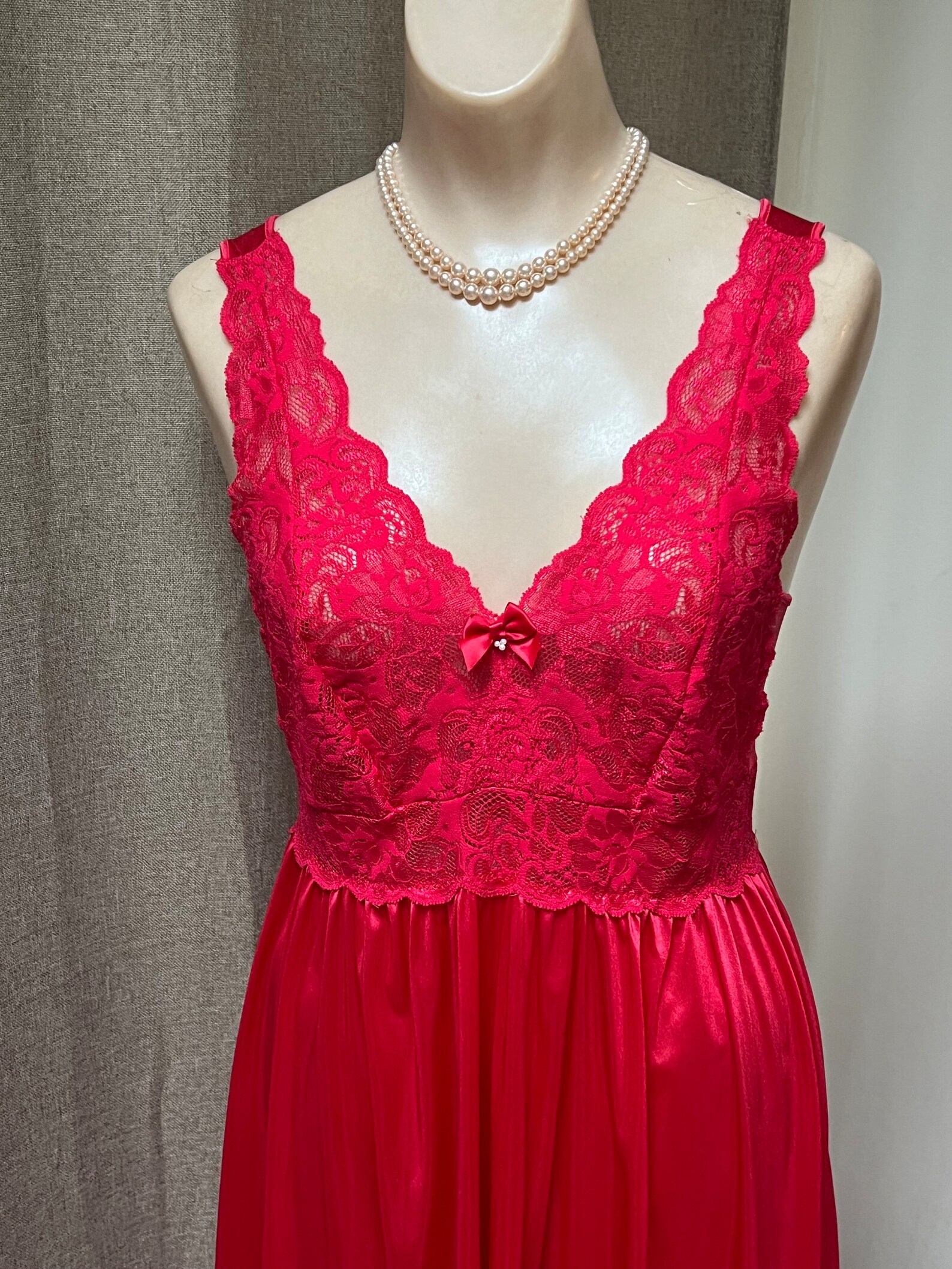 Vintage Shadowline Tomato Red Knee Night Gown M, Shadowline Red Fitted ...