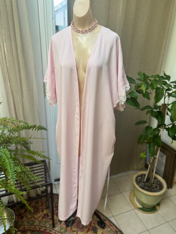 Vintage palest pink Josie Natori long robe S/M, J… - image 7