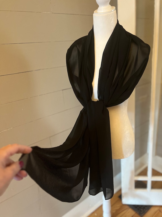 Vintage long sheer black evening wrap, sliky feel 