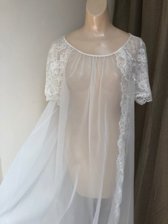 Vintage ivory sheer Vanity Fair long robe, bride's
