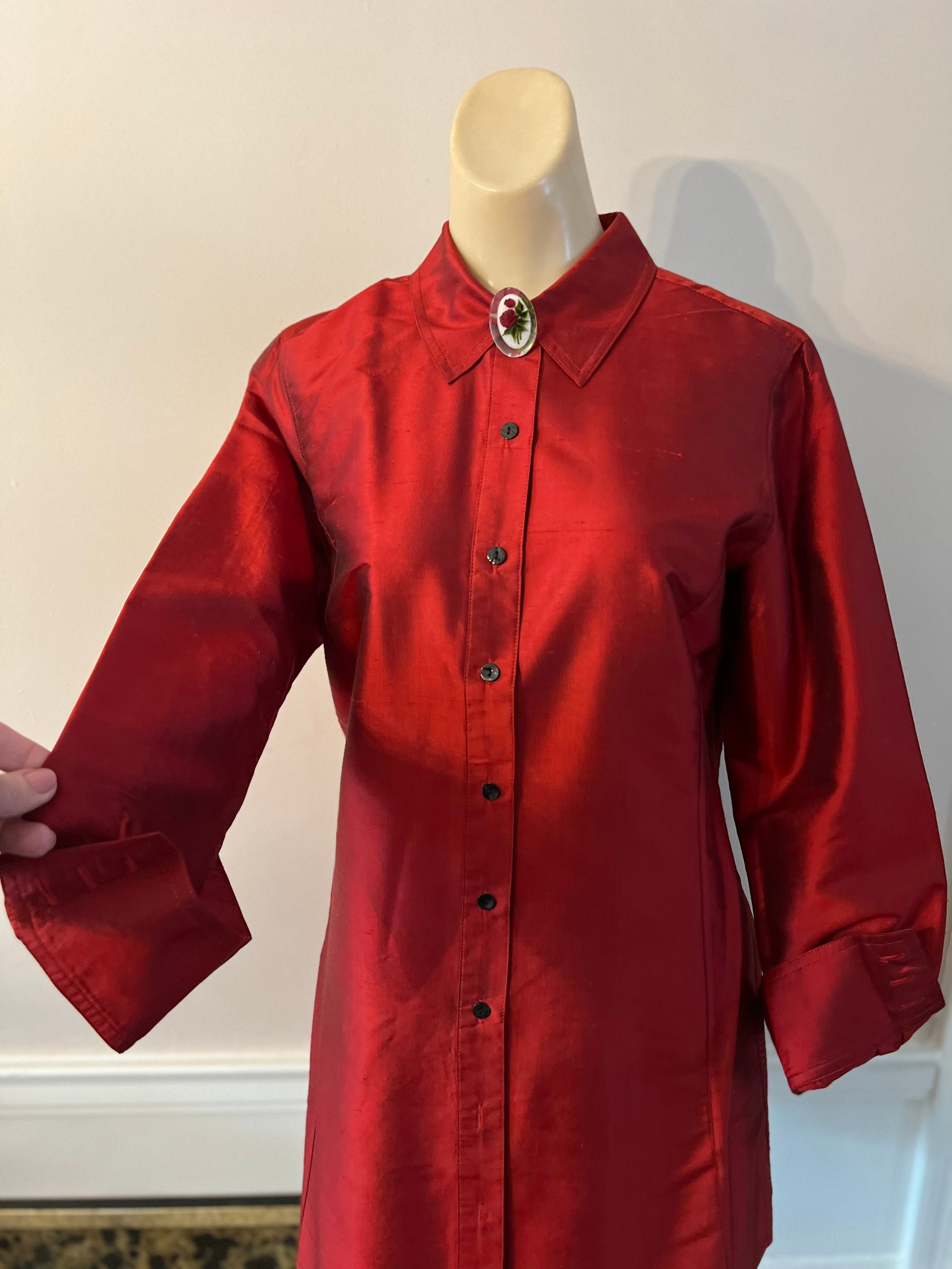 Vintage Ruby Red Shantung Silk Tunic Blouse S Chico Dark Red - Etsy
