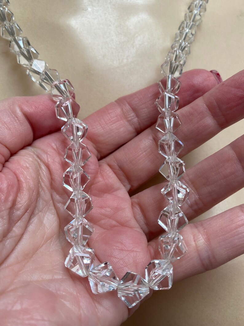 22 clear faceted crystal beads necklace ornate clasp crystal necklace Vintage clear faceted angled crystal bead necklace crystal jewelry