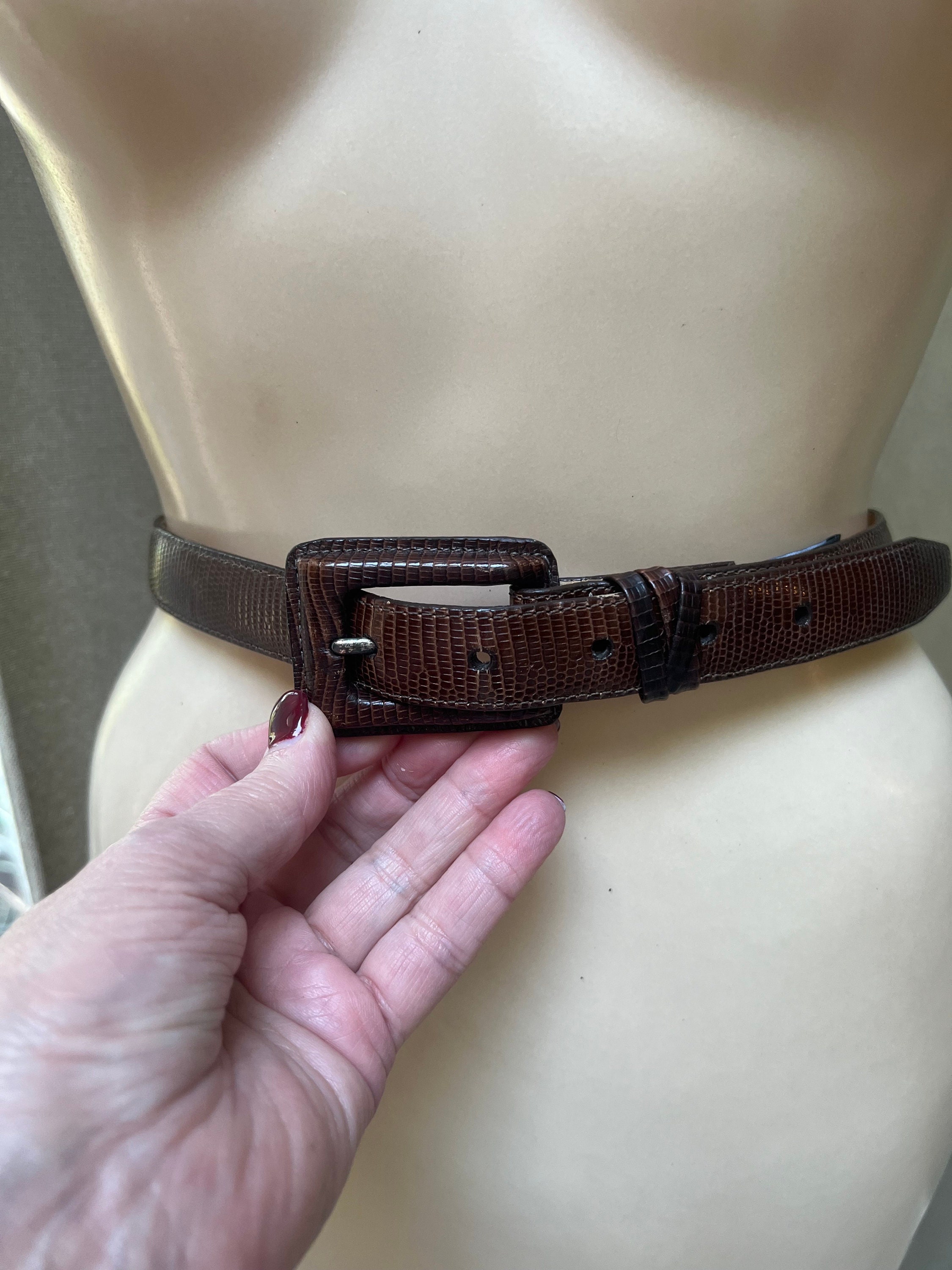 Brighton Tan Lizard Embossed Leather Skinny Belt Silver Ornate Buckle 28 B10174 Brighton Belt – Shop Monica Rose main image 4