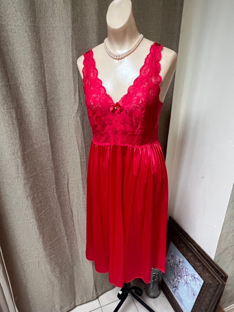 Vintage Shadowline Tomato Red Knee Night Gown M, Shadowline Red Fitted ...