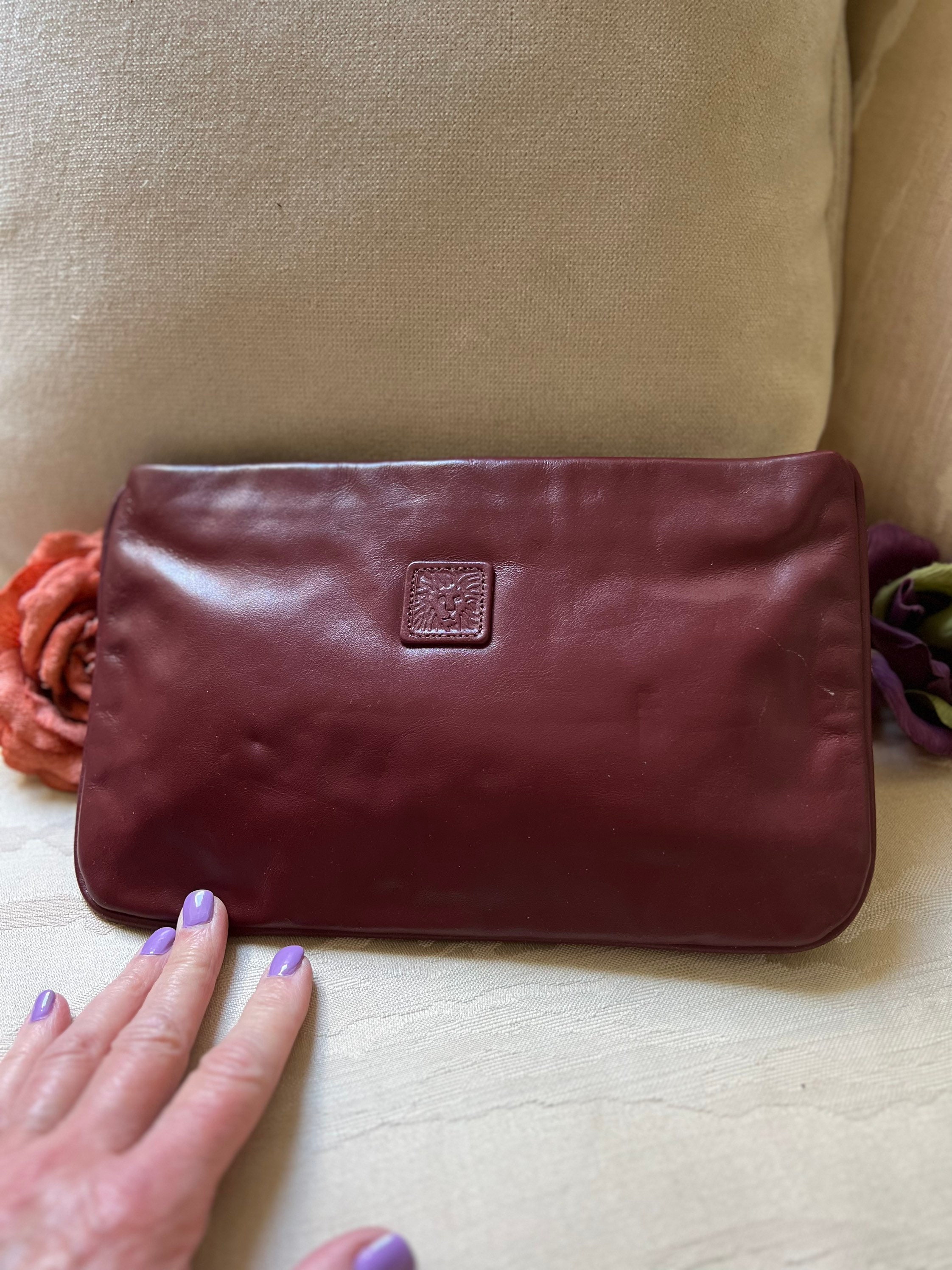 Vintage ANNE KLEIN CALDERON Red Soft Leather Clutch Purse Handbag + Strap |  eBay