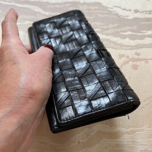 Cartera de embrague Nordstrom de cuero tejido negro vintage, embrague de cuero tejido negro, embrague de mujer Nordstrom negro nunca usado