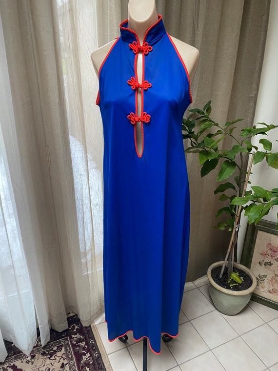 Vintage blue orange Asian inspired long night gown