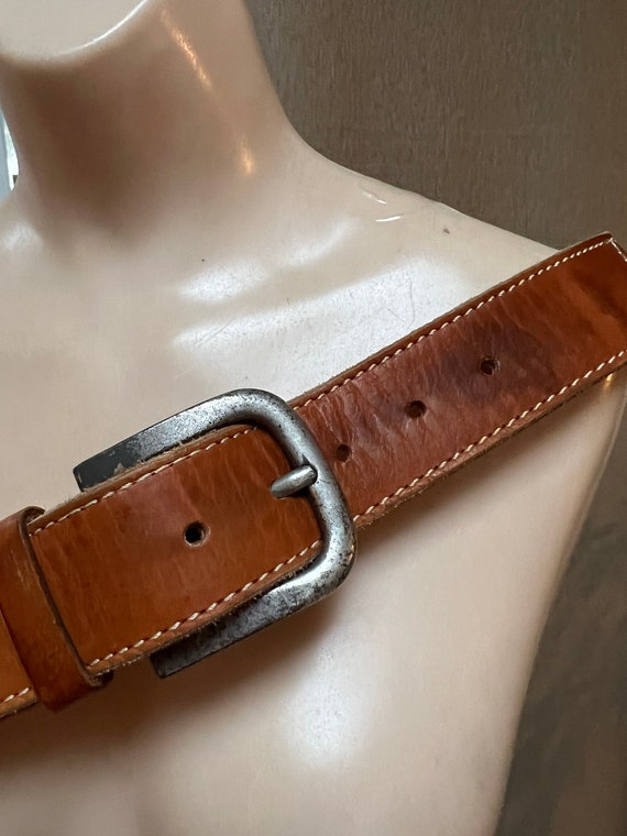 Vintage heavy duty British tan leather Fossil belt