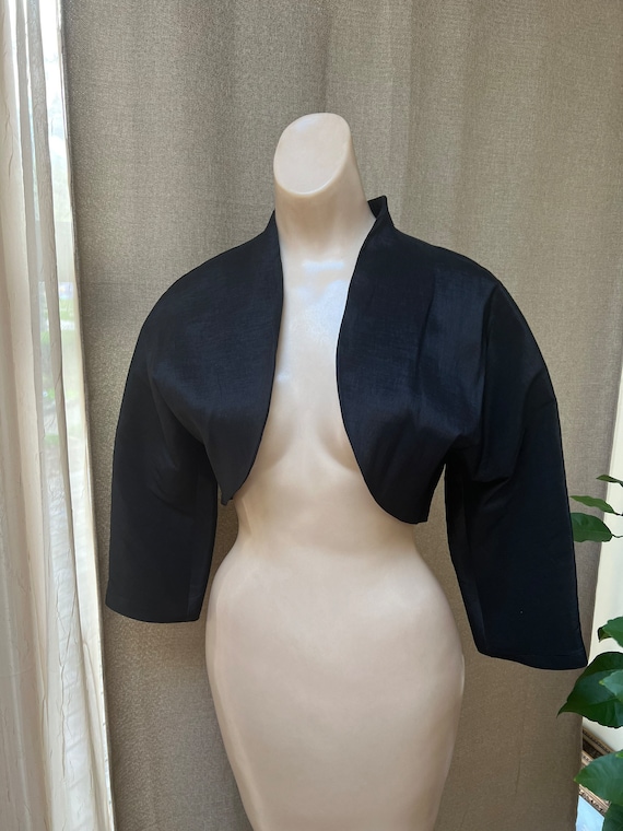 Vintage silk look/feel black bolero top M, Jessica