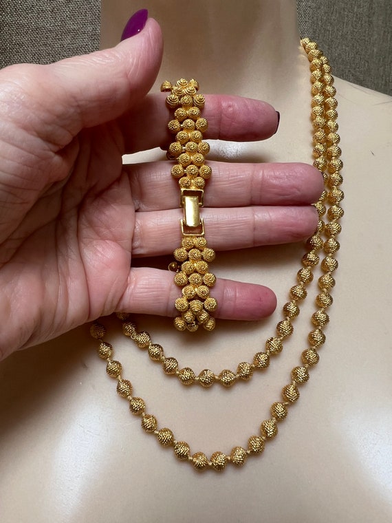 Vintage 18kt goldplate bead necklace bracelet set… - image 1