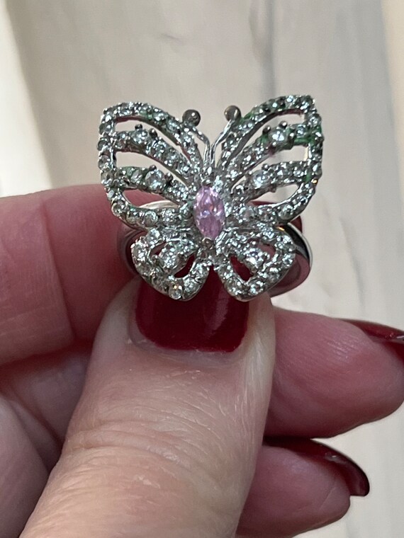 Vintage FAS sterling silver CZ butterfly ring 7, … - image 4