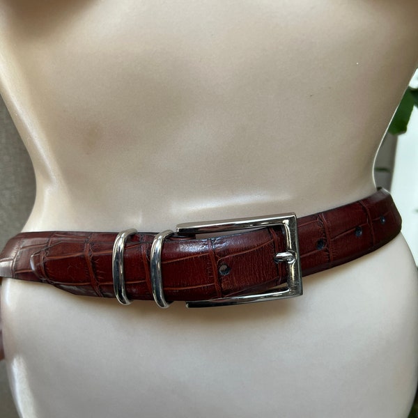 Vintage brown/maroon Italian calfskin unisex belt 34-38 waist, moc croc deep wine/brown Fulliani dressy belt 36 waist,