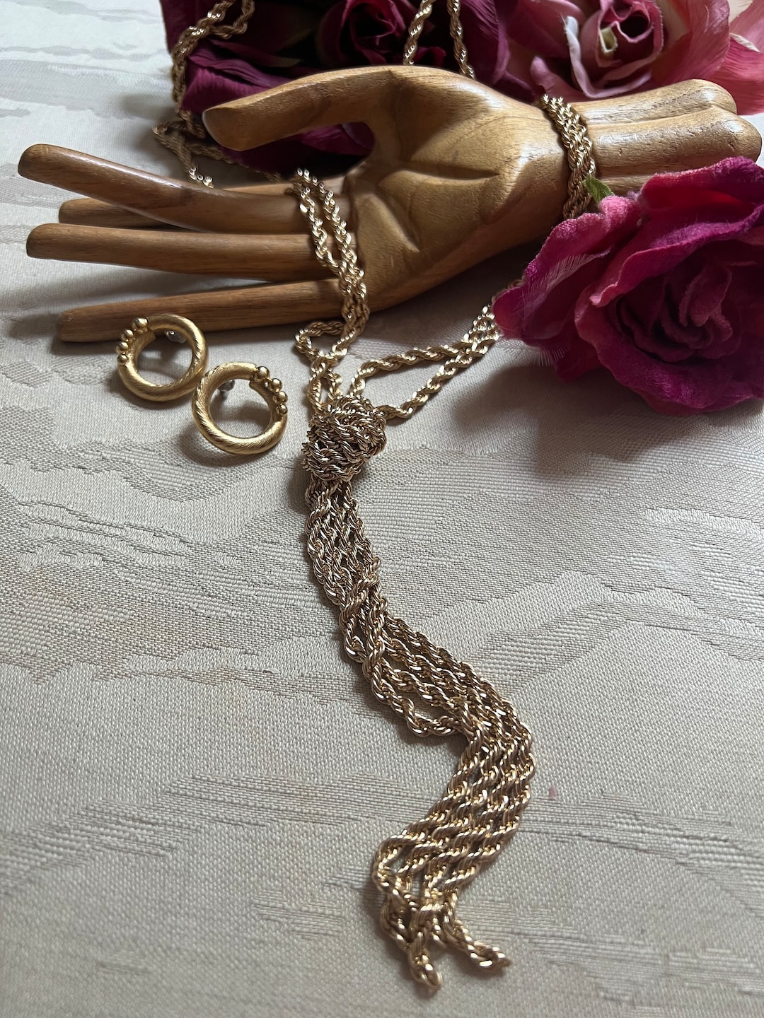 Vintage 32 Double Rope Chain Necklace W/tassel Goldtone Etsy