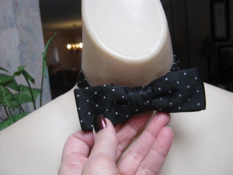 black formal cumberband bow tie with tiny silver detail UNISEX Vintage adjustable black satiny bow tie cumberband set