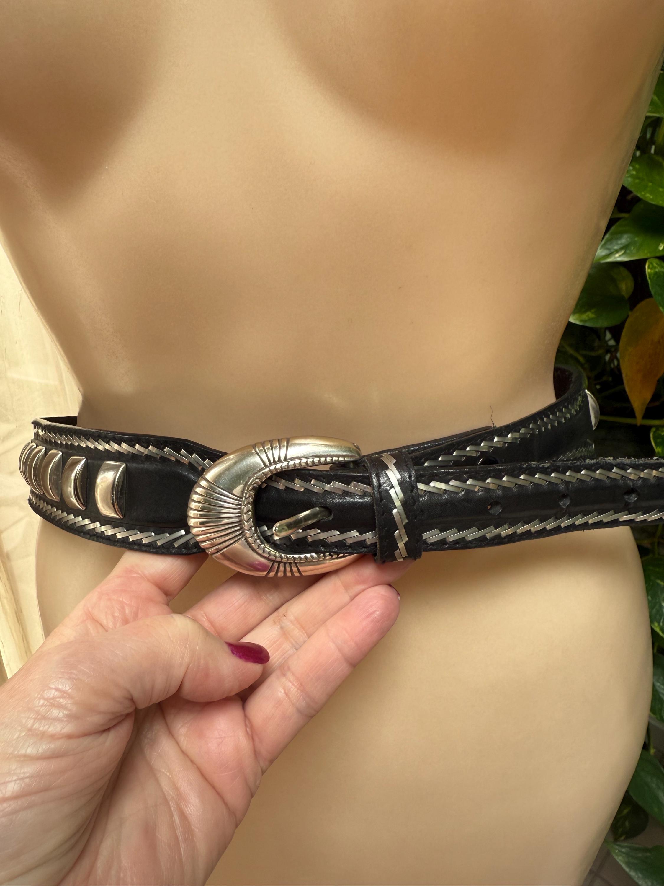 Vintage 31-35 in Black Leather Chain Hip Belt Double Buckle  Steampunk Goth Boho il_fullxfull.7639184578_jqo0.jpg main image 4