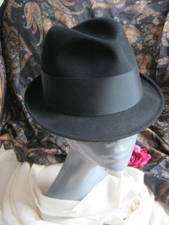 Vintage Black wool fur blend fedora hat, black fur