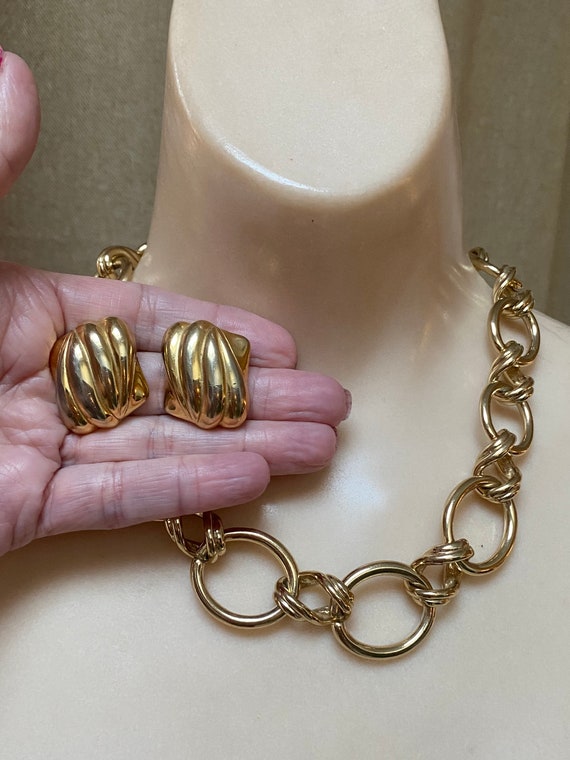 Vintage bold links gold plate BR necklace, bold ri