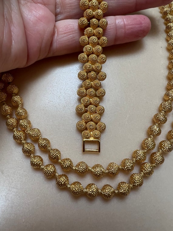 Vintage 18kt goldplate bead necklace bracelet set… - image 2