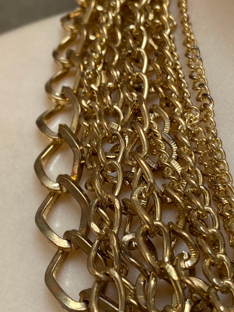 Vintage multi strand goldtone chain link necklace, 10 strand multi size chains necklace, multi chain necklace earrings set, statement set image 10