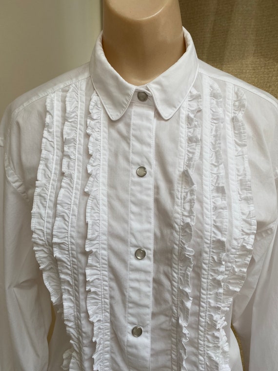 Vintage white cotton tucked ruffled blouse M, long