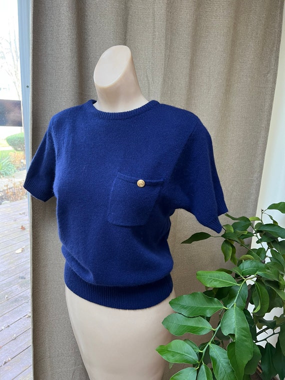 Vintage navy blue lambswool angora sweater S, sho… - image 4