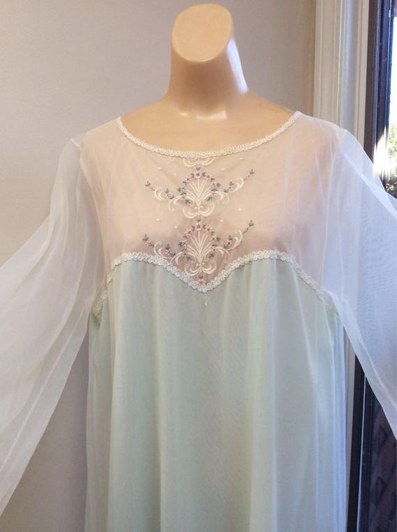 Vintage retro palest aqua long night gown, romanti