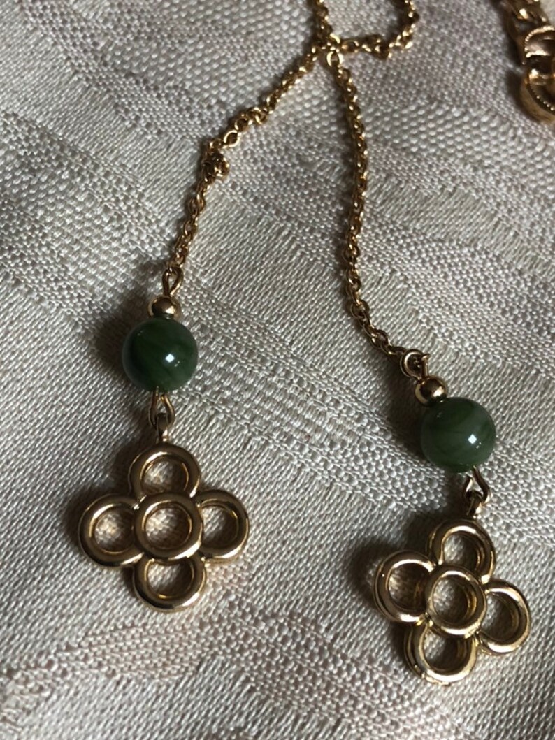 green jade stud pierced earrings green accent jewelry Vintage goldtone green stones 3 piece jewelry set Avon green stone bracelet