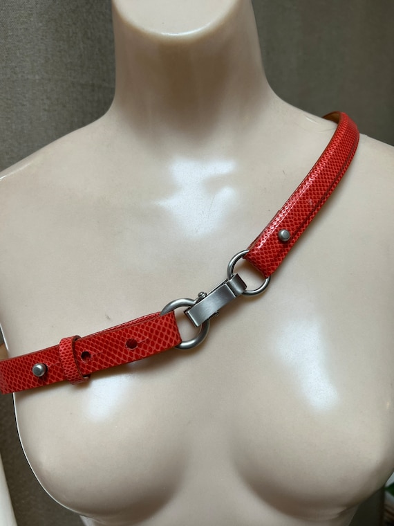 Vintage orange Karung snake skin woman's belt S, … - image 1