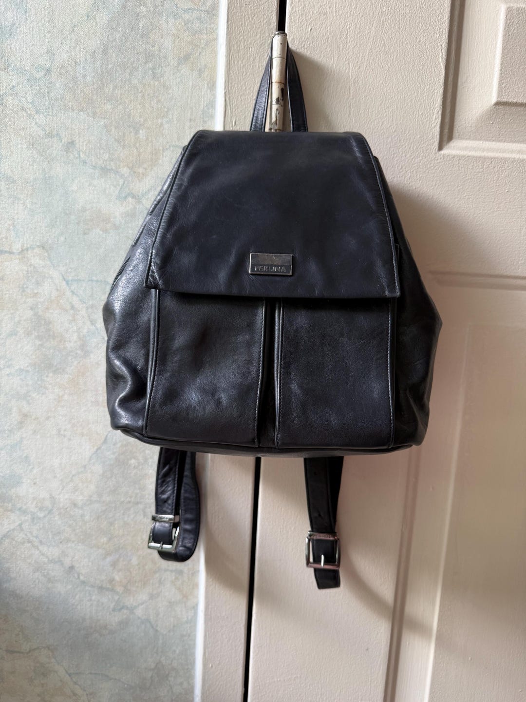 Perlina small black leather backpack purse Vintage Perlina New York Soft Black Leather Backpack | eBay main image 3