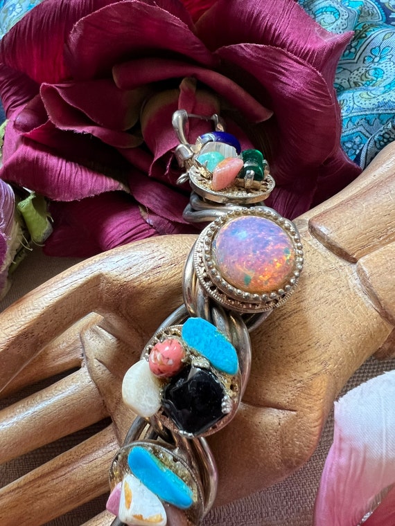 Vintage bold boho multi stones big links bracelet… - image 5