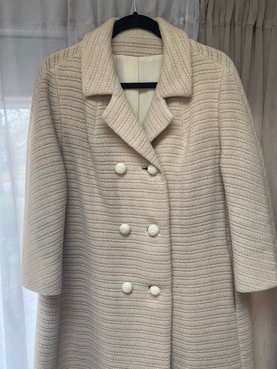 Size XS S Vintage Japanese Beige Coat Wool Japanese Checked 70/'s Coat