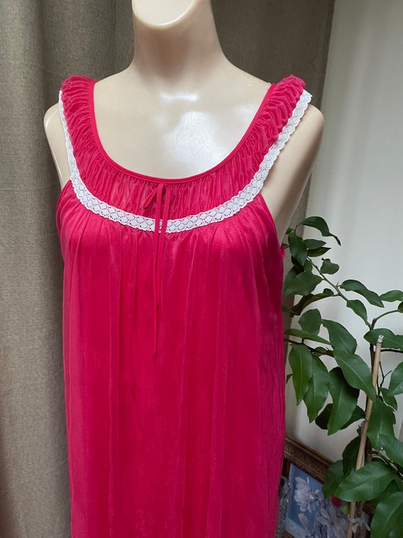 Vintage midcentury long red nylon night gown S, s… - image 3