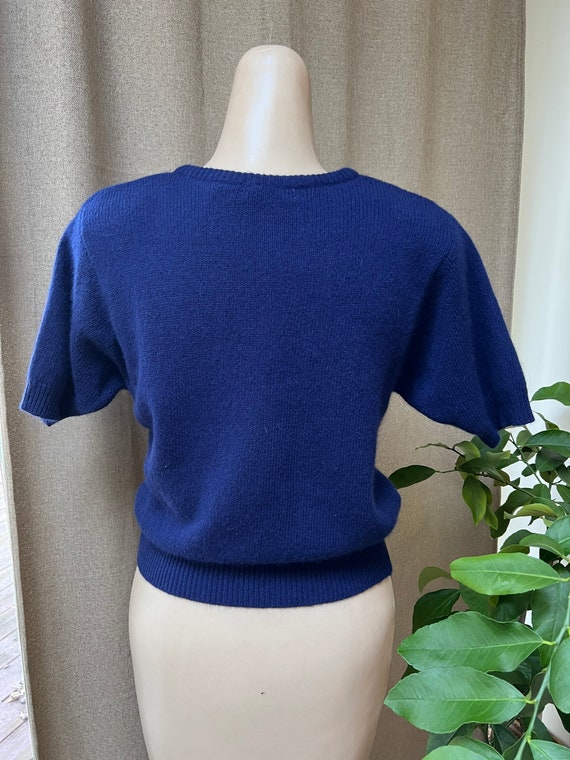 Vintage navy blue lambswool angora sweater S, sho… - image 5