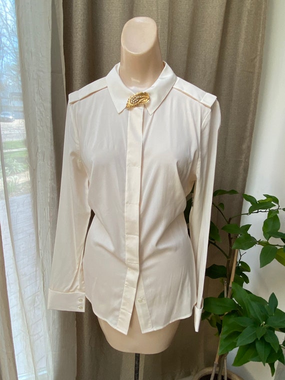 prairie blouse 1980s light taupe beige color silky light weight blouse with tie and buttons cowgirl western