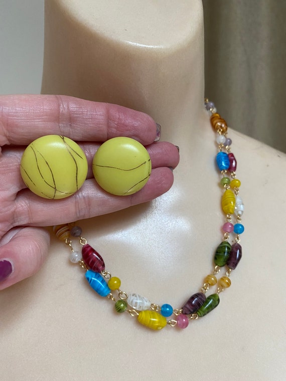 Vintage bright colors glass beads necklace, color… - image 2