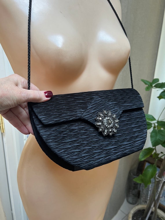 Vintage black pleated shaped satiny purse, La Reg… - image 1