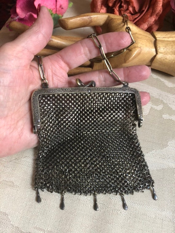 Vintage antique German silver metal mesh small pu… - image 4