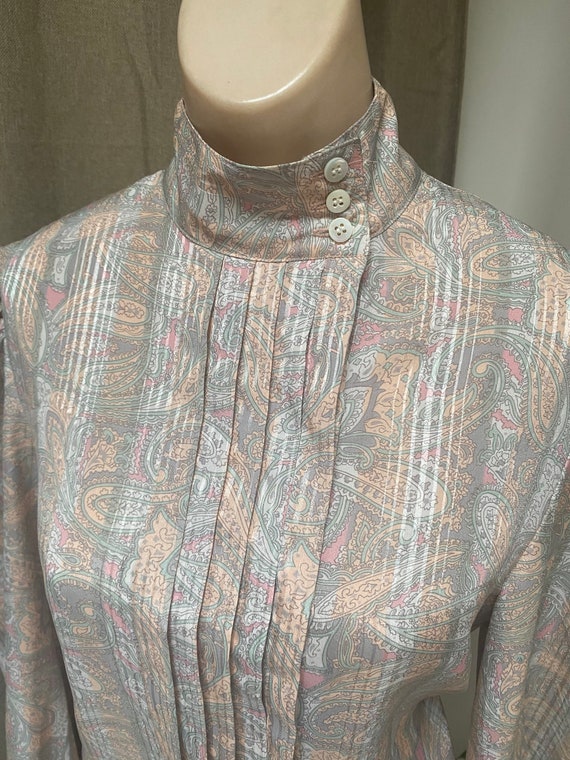 Vintage soft tones tucked front romantic blouse 8… - image 1