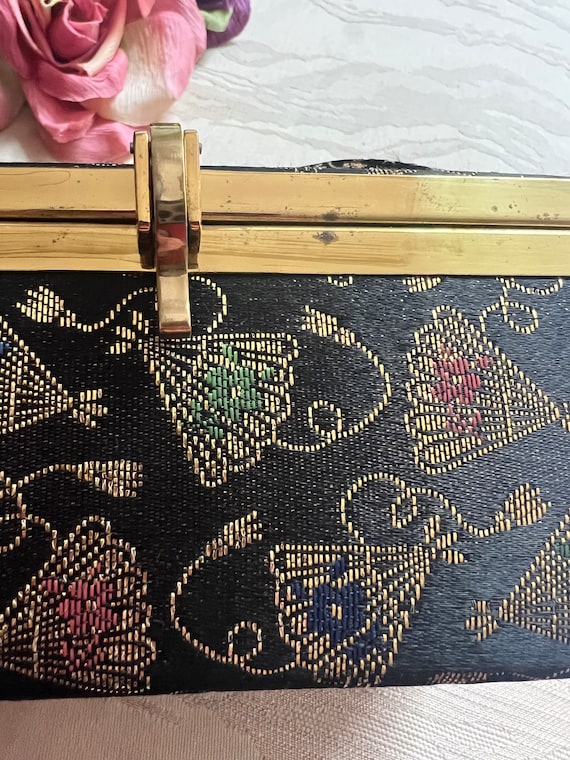 Vintage boxy Oriental fans pattern boxy handbag, … - image 8
